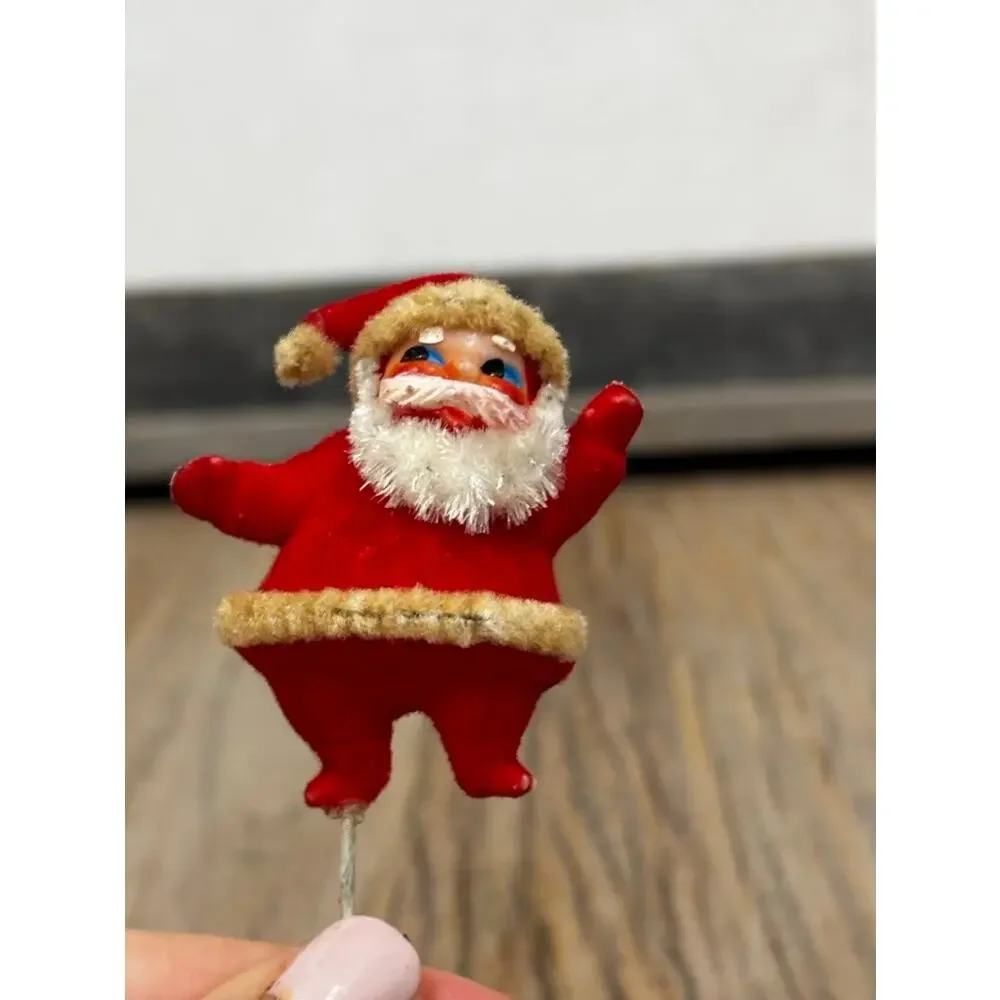 Lot 2 Vintage Santa Claus Christmas Ornaments Flocked Knee Hugger Plastic Decor